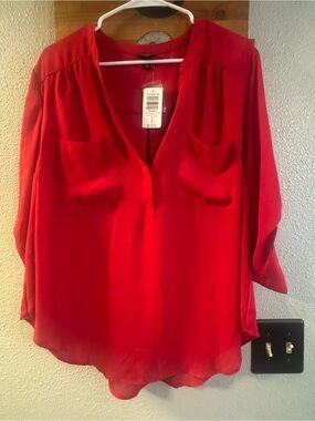 torrid Bright Red Split-Neck Blouse